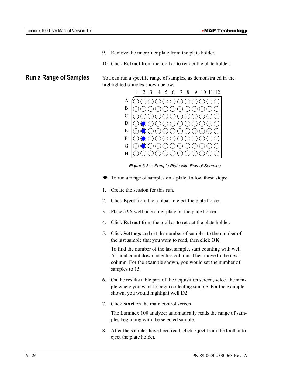 Run a range of samples | Luminex 100 User Manual Version 1.7 User Manual | Page 76 / 146