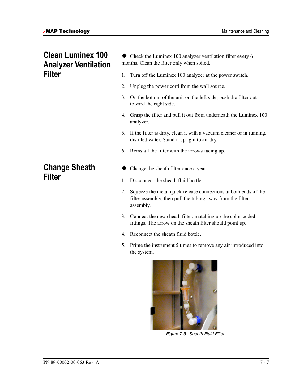 Clean luminex 100 analyzer ventilation filter, Change sheath filter | Luminex 100 User Manual Version 1.7 User Manual | Page 87 / 146