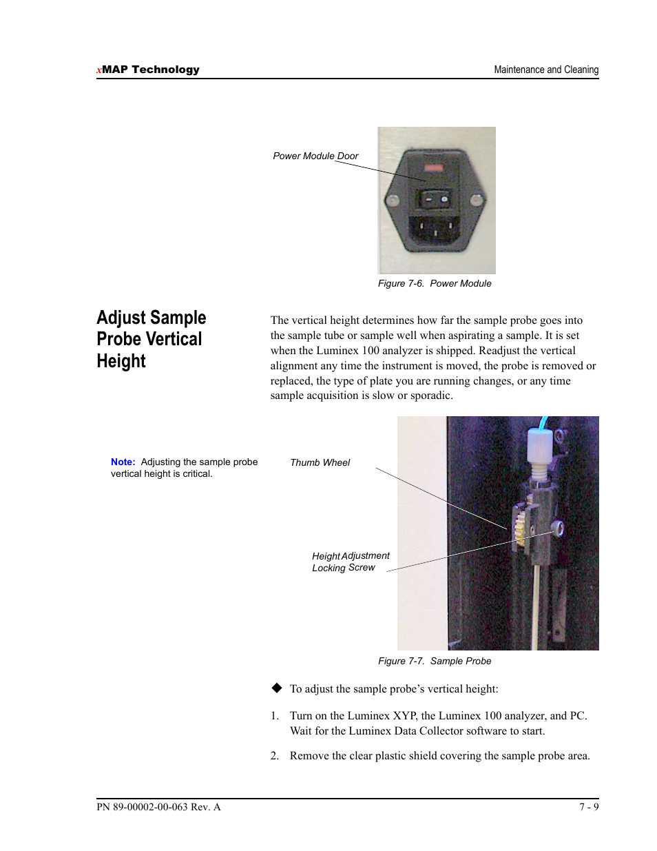 Adjust sample probe vertical height | Luminex 100 User Manual Version 1.7 User Manual | Page 89 / 146