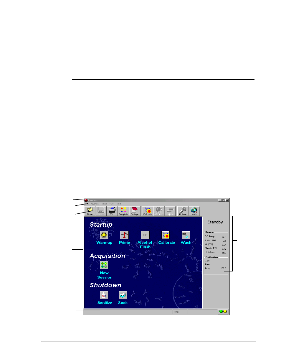 System startup, Luminex main window | Luminex 200 User Manual with LDS 1.7 Software User Manual | Page 47 / 154