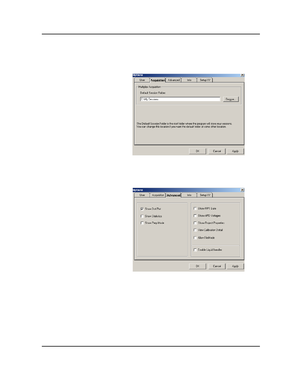 Acquisition tab, Advanced tab | Luminex 200 User Manual with LDS 1.7 Software User Manual | Page 61 / 154