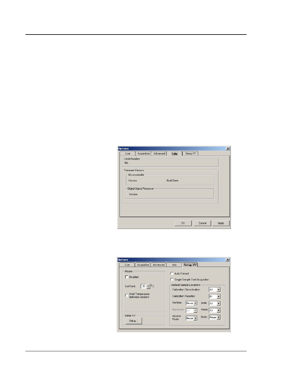 Info tab, Setup xy tab | Luminex 200 User Manual with LDS 1.7 Software User Manual | Page 62 / 154
