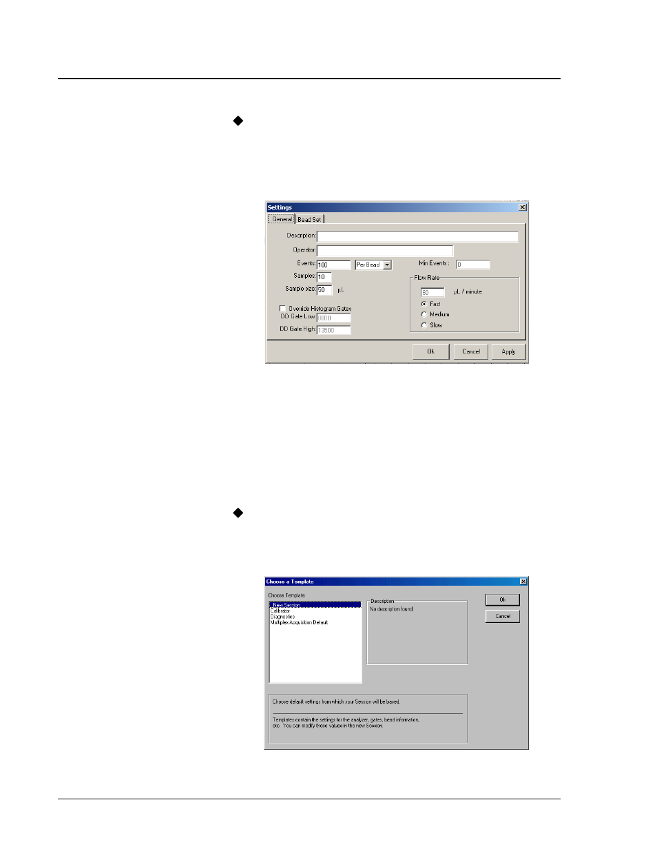 Create a session using default settings, Create a session using a template | Luminex 200 User Manual with LDS 1.7 Software User Manual | Page 64 / 154