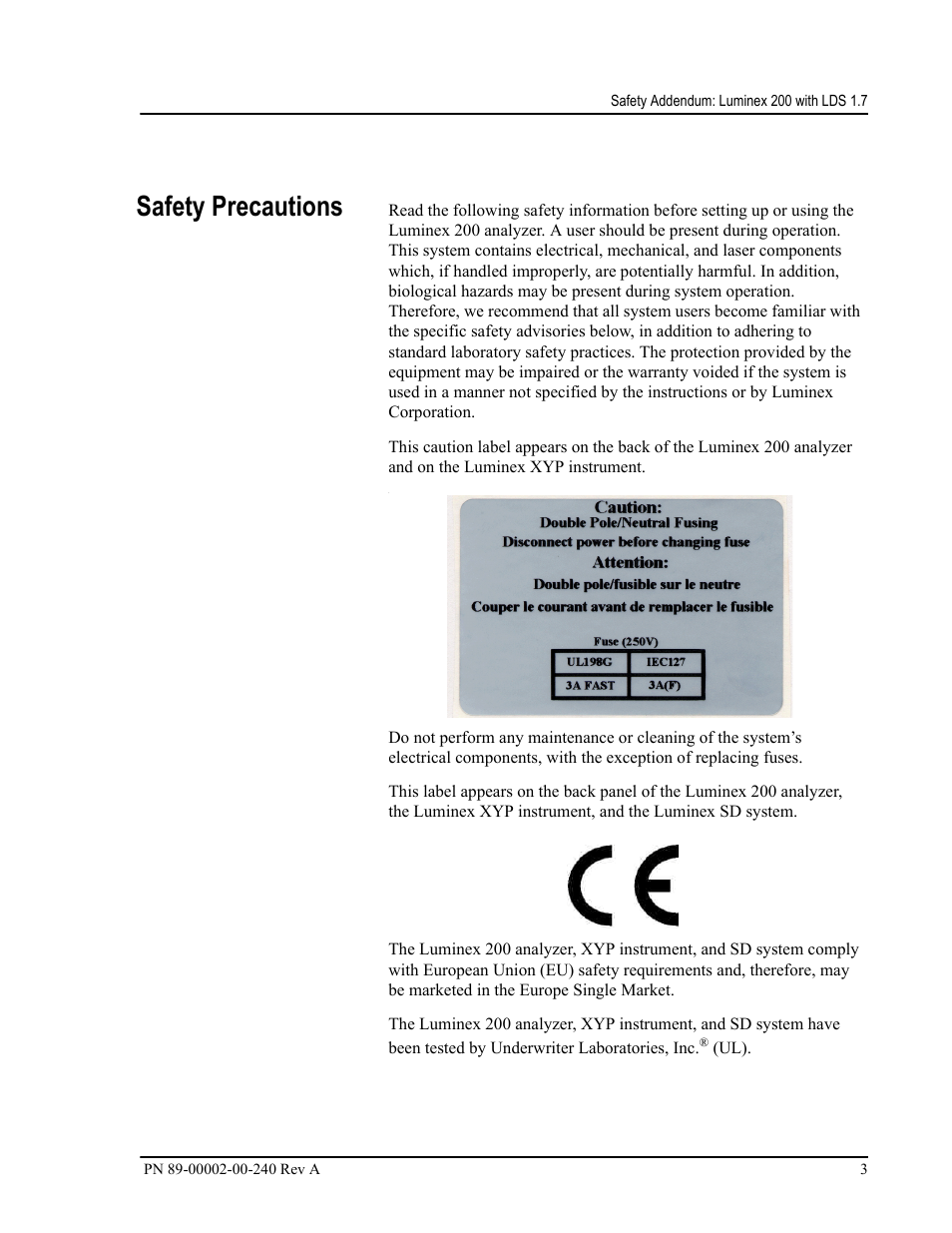 Safety precautions | Luminex 200 LDS User Manual Update User Manual | Page 3 / 10