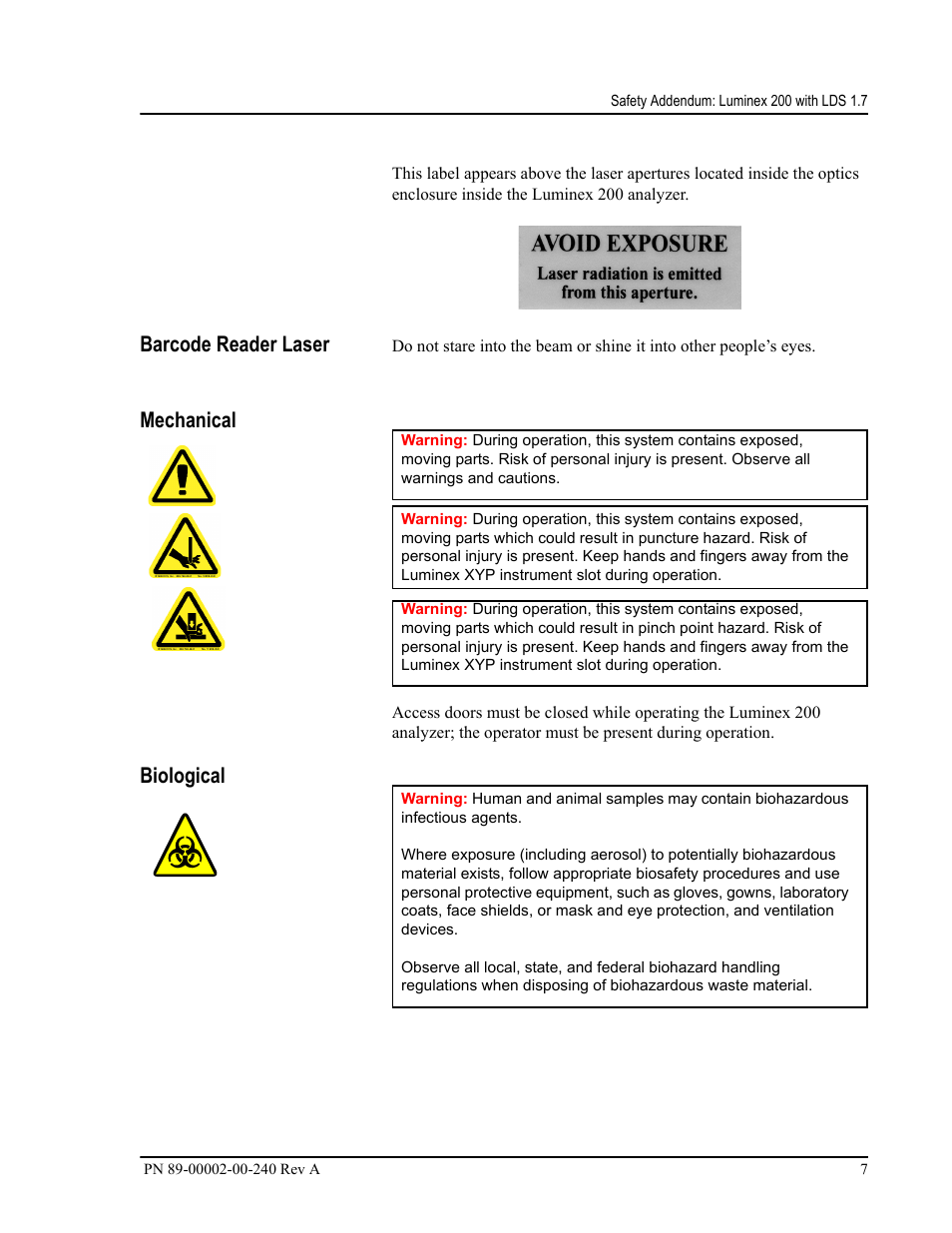 Barcode reader laser, Mechanical, Biological | Luminex 200 LDS User Manual Update User Manual | Page 7 / 10