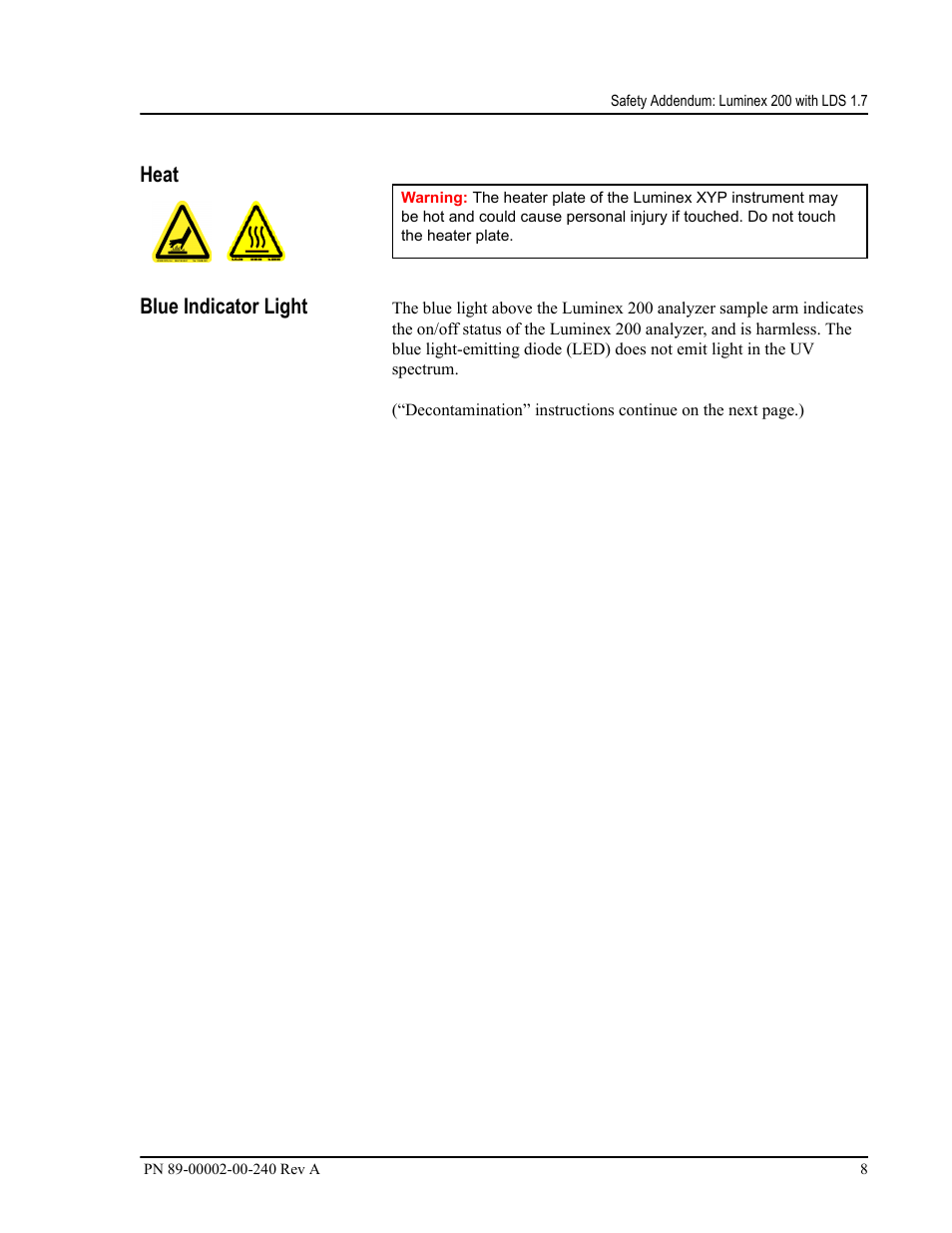 Heat, Blue indicator light, Heat blue indicator light | Luminex 200 LDS User Manual Update User Manual | Page 8 / 10
