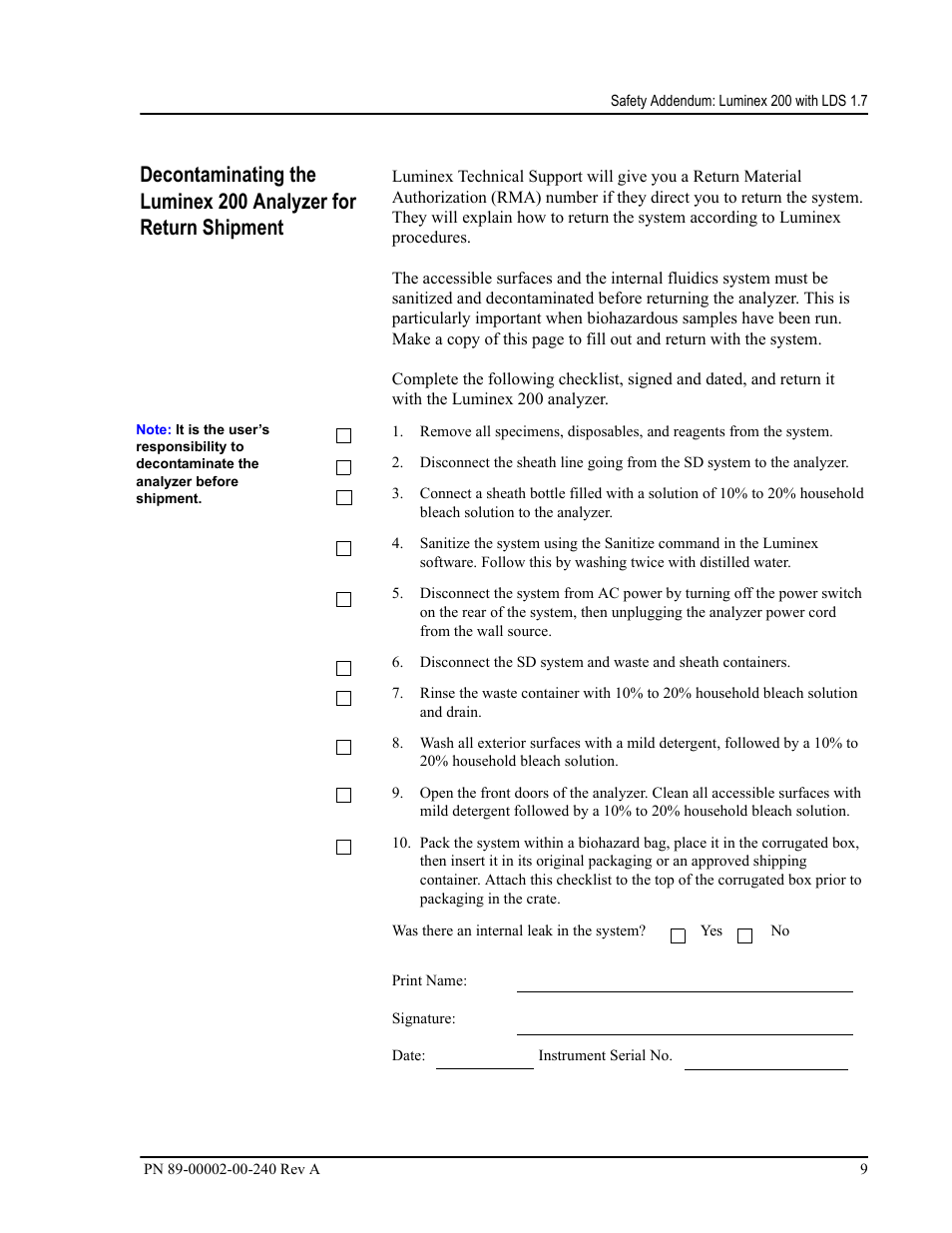 Shipment | Luminex 200 LDS User Manual Update User Manual | Page 9 / 10