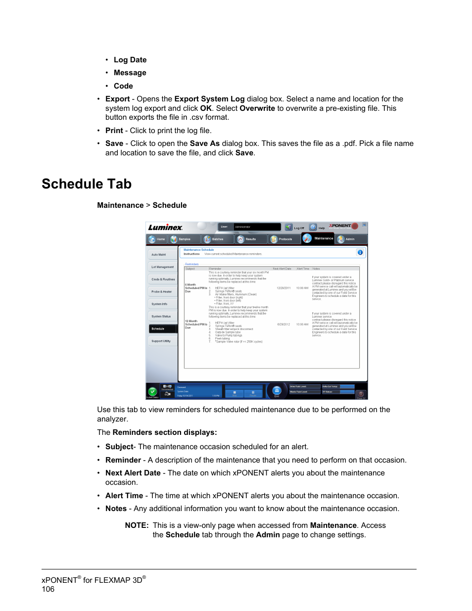 Schedule tab | Luminex xPONENT 4.2 for FLEXMAP User Manual | Page 120 / 148