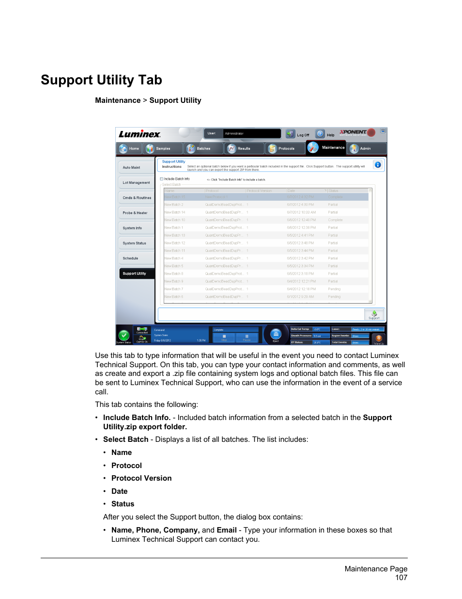 Support utility tab | Luminex xPONENT 4.2 for FLEXMAP User Manual | Page 121 / 148