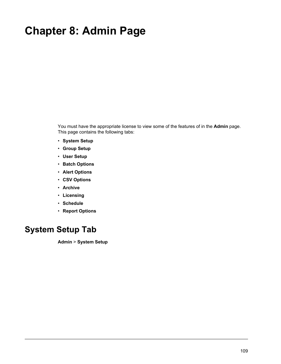 System setup tab, Chapter 8: admin page | Luminex xPONENT 4.2 for FLEXMAP User Manual | Page 123 / 148