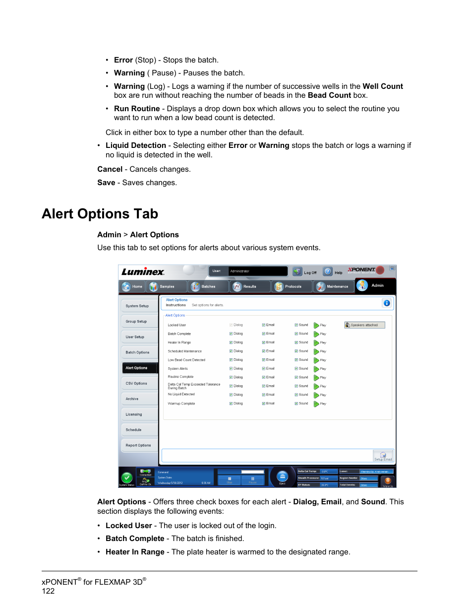 Alert options tab | Luminex xPONENT 4.2 for FLEXMAP User Manual | Page 136 / 148