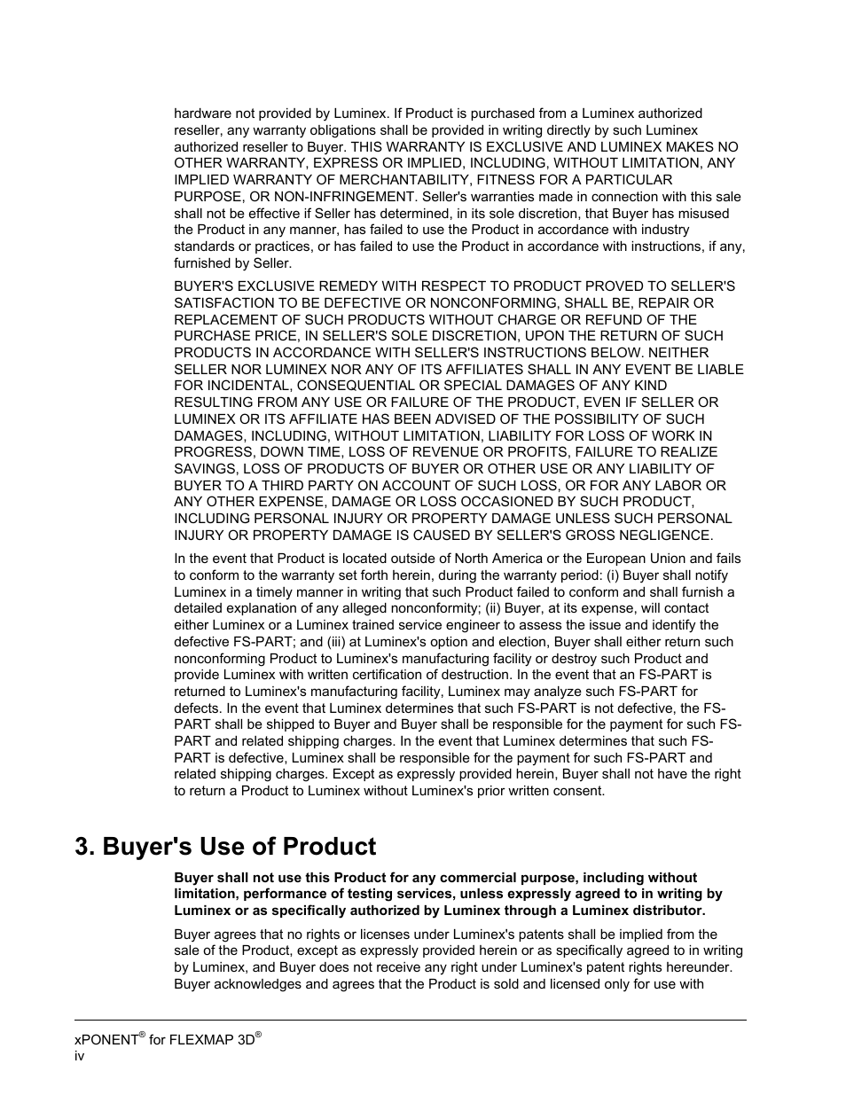 Buyer's use of product | Luminex xPONENT 4.2 for FLEXMAP User Manual | Page 4 / 148