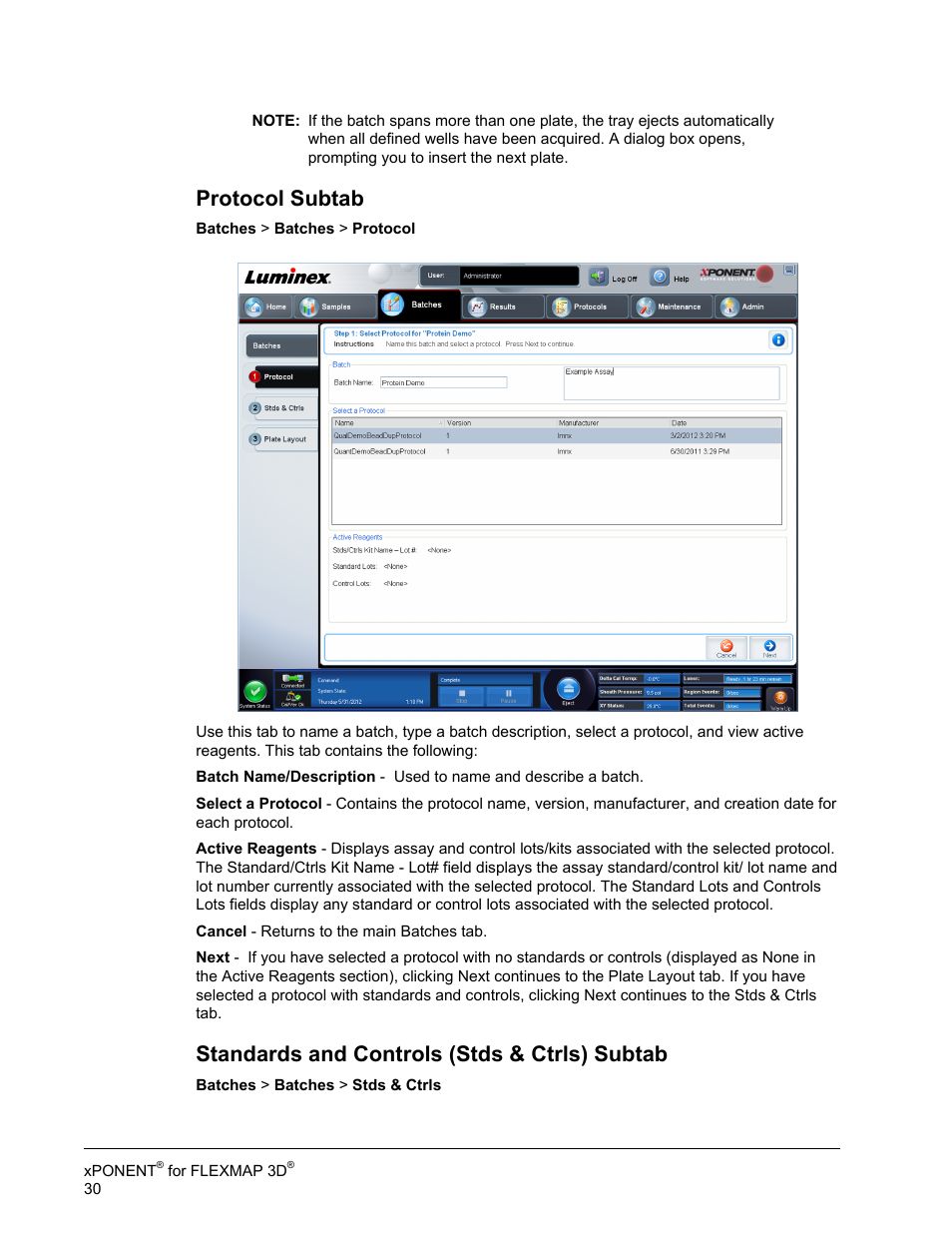 Protocol subtab, Standards and controls (stds & ctrls) subtab | Luminex xPONENT 4.2 for FLEXMAP User Manual | Page 44 / 148
