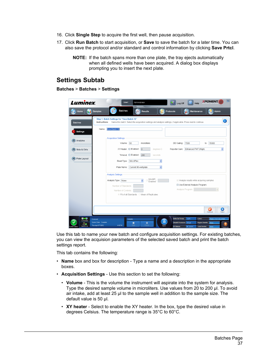Settings subtab | Luminex xPONENT 4.2 for FLEXMAP User Manual | Page 51 / 148