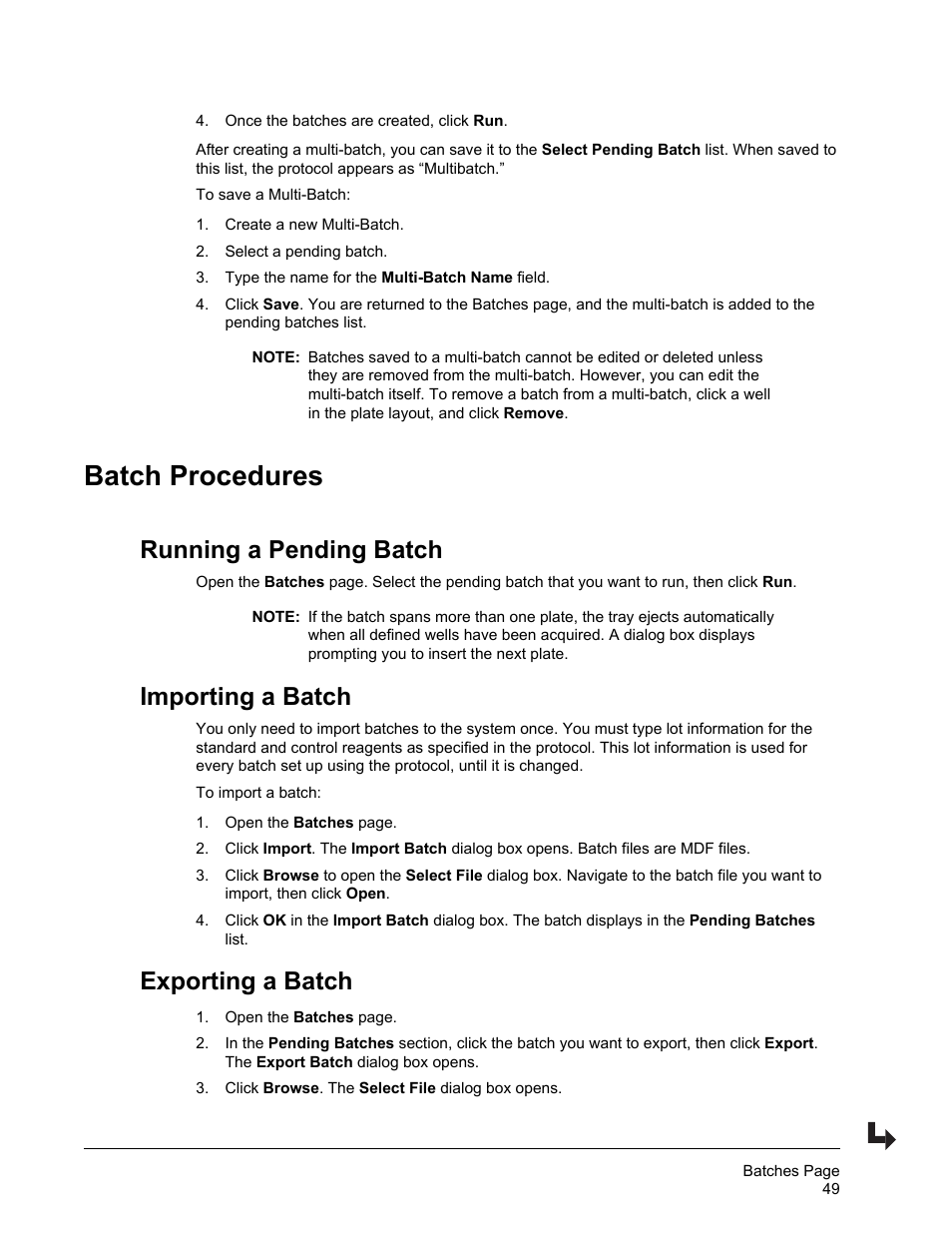 Batch procedures, Running a pending batch, Importing a batch | Exporting a batch, Importing a batch exporting a batch | Luminex xPONENT 4.2 for FLEXMAP User Manual | Page 63 / 148