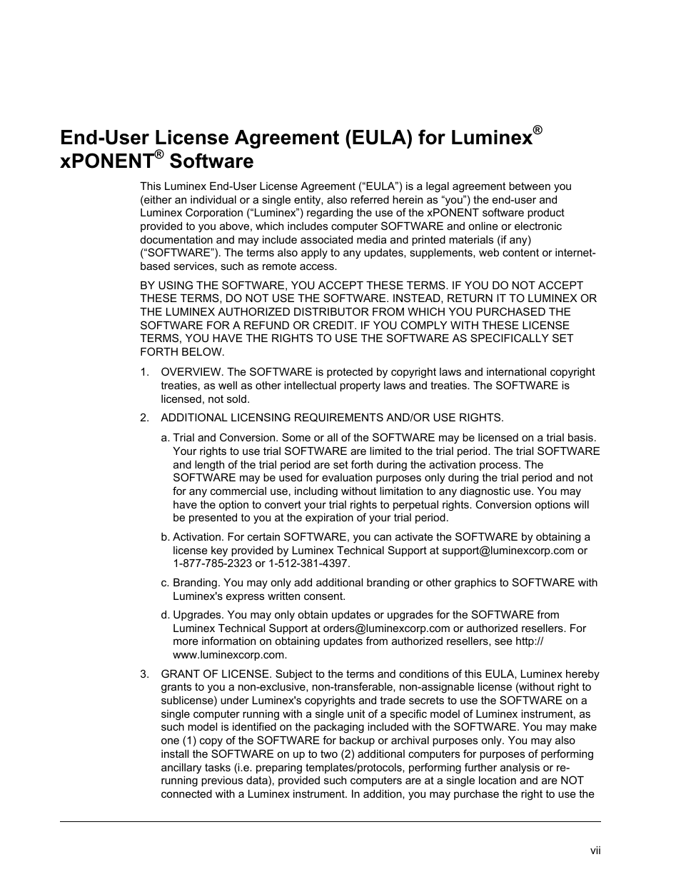 End-user license agreement (eula) for luminex, Xponent, Software | Luminex xPONENT 4.2 for FLEXMAP User Manual | Page 7 / 148