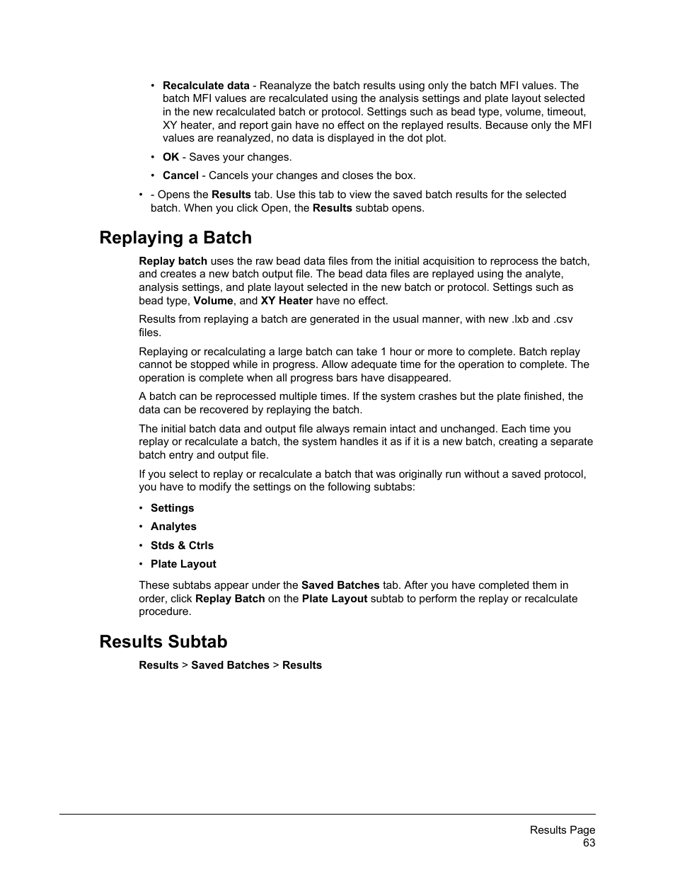 Replaying a batch, Results subtab, Replaying a batch results subtab | Luminex xPONENT 4.2 for FLEXMAP User Manual | Page 77 / 148