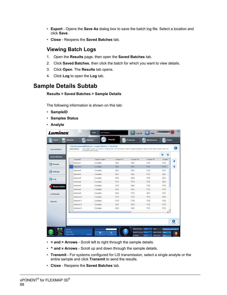 Viewing batch logs, Sample details subtab | Luminex xPONENT 4.2 for FLEXMAP User Manual | Page 82 / 148