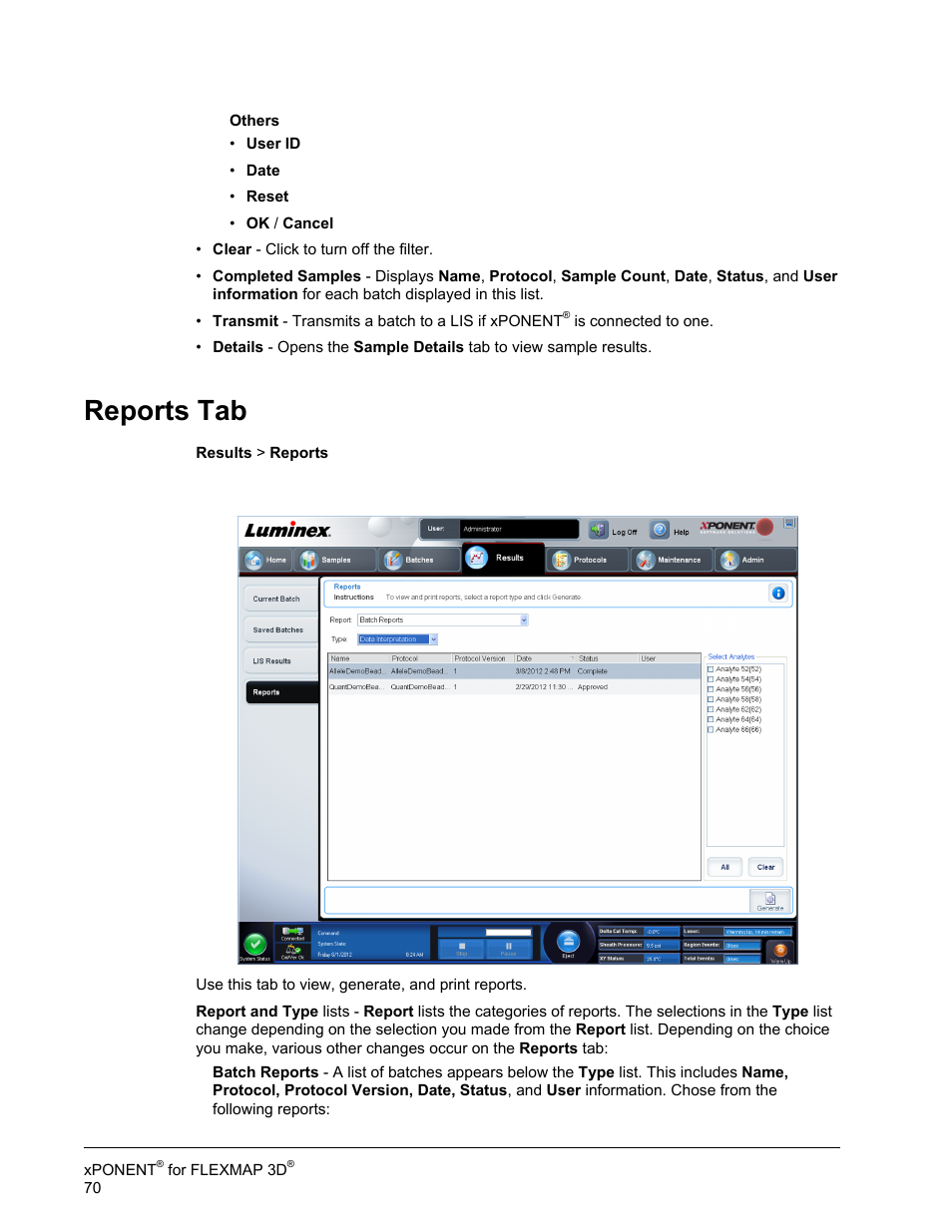 Reports tab | Luminex xPONENT 4.2 for FLEXMAP User Manual | Page 84 / 148