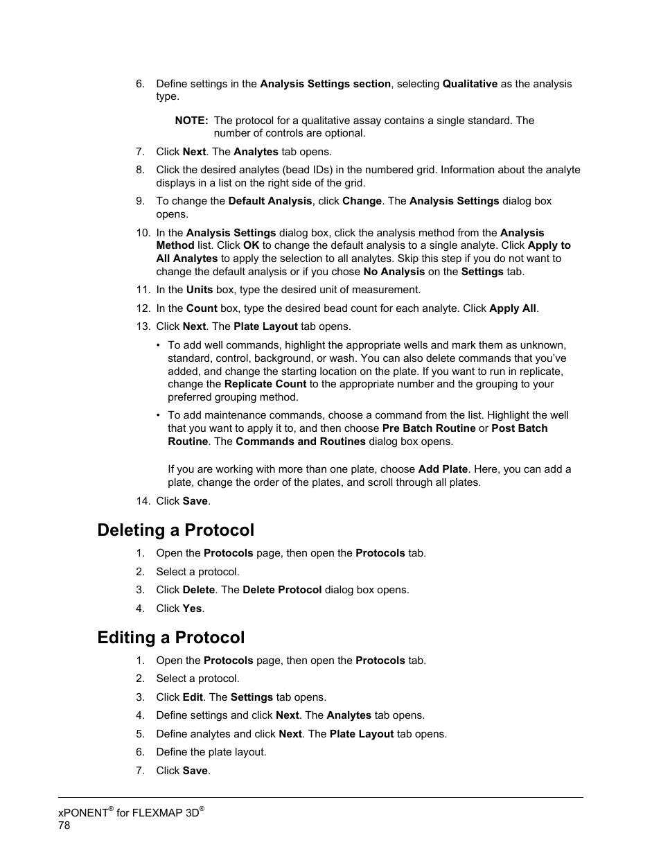 Deleting a protocol, Editing a protocol, Deleting a protocol editing a protocol | Luminex xPONENT 4.2 for FLEXMAP User Manual | Page 92 / 148