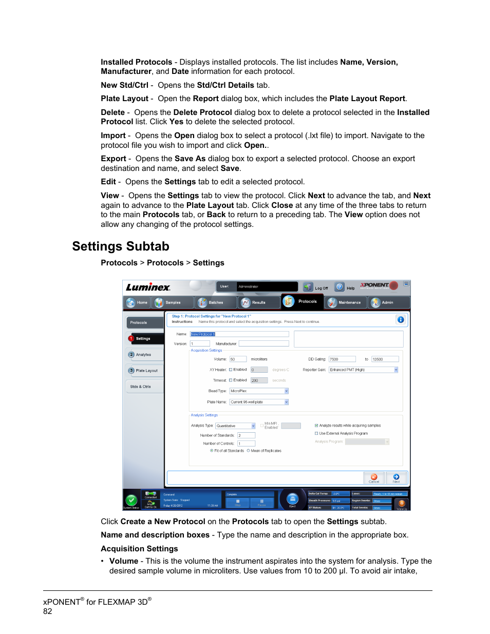 Settings subtab | Luminex xPONENT 4.2 for FLEXMAP User Manual | Page 96 / 148