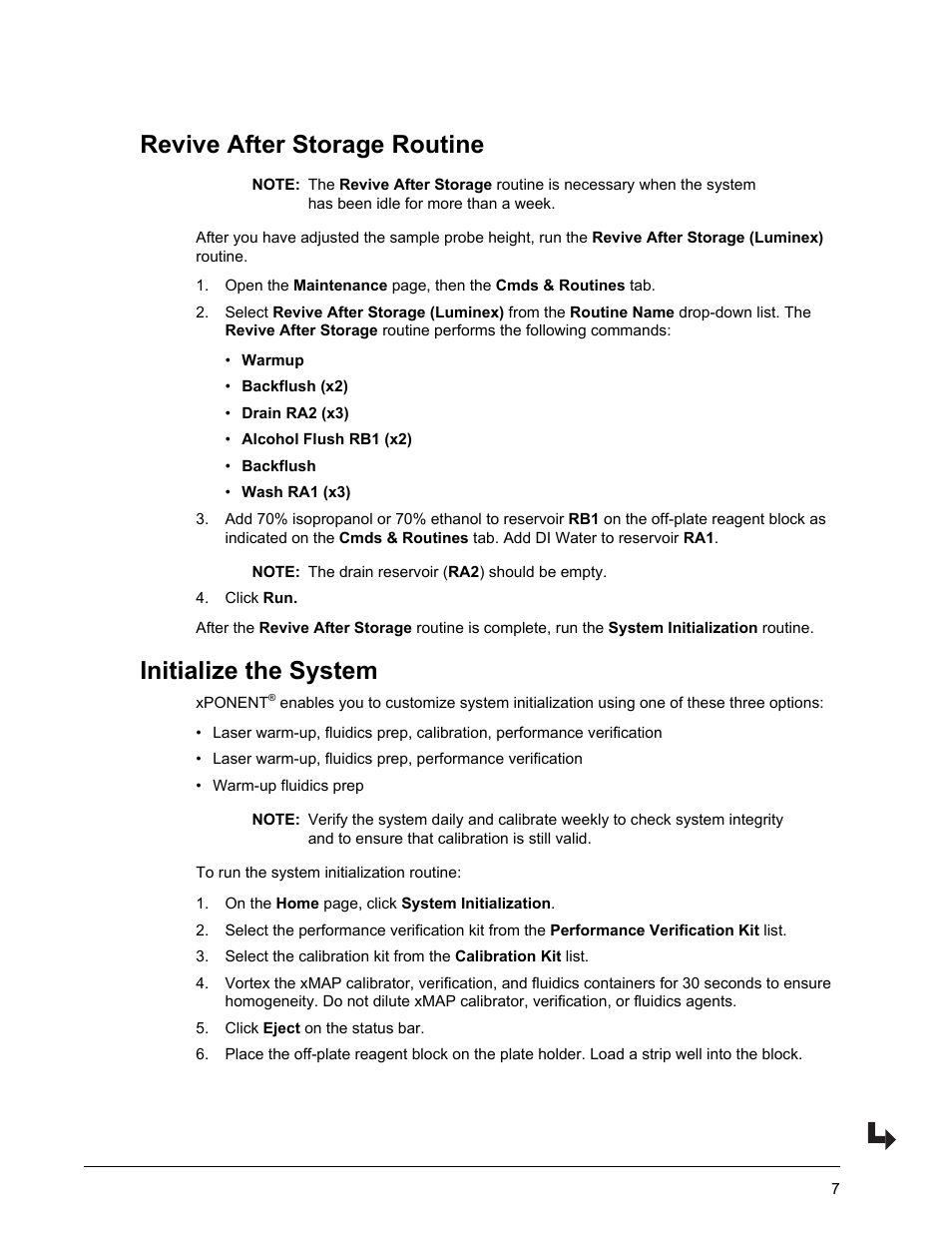 Revive after storage routine, Initialize the system, Revive after storage routine initialize the system | Luminex xPONENT 4.2 for FLEXMAP 3D User Manual | Page 11 / 20