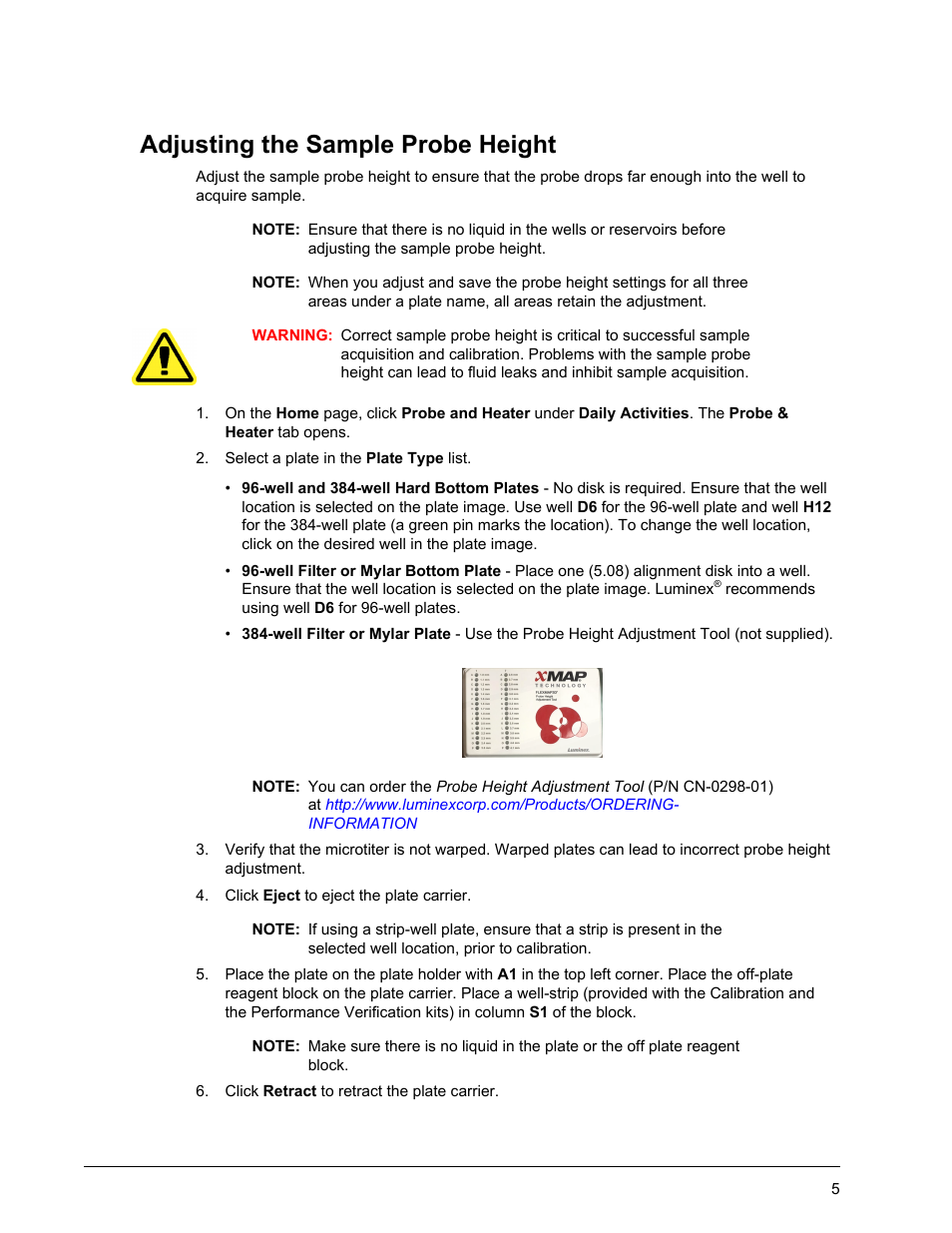 Adjusting the sample probe height | Luminex xPONENT 4.2 for FLEXMAP 3D User Manual | Page 9 / 20