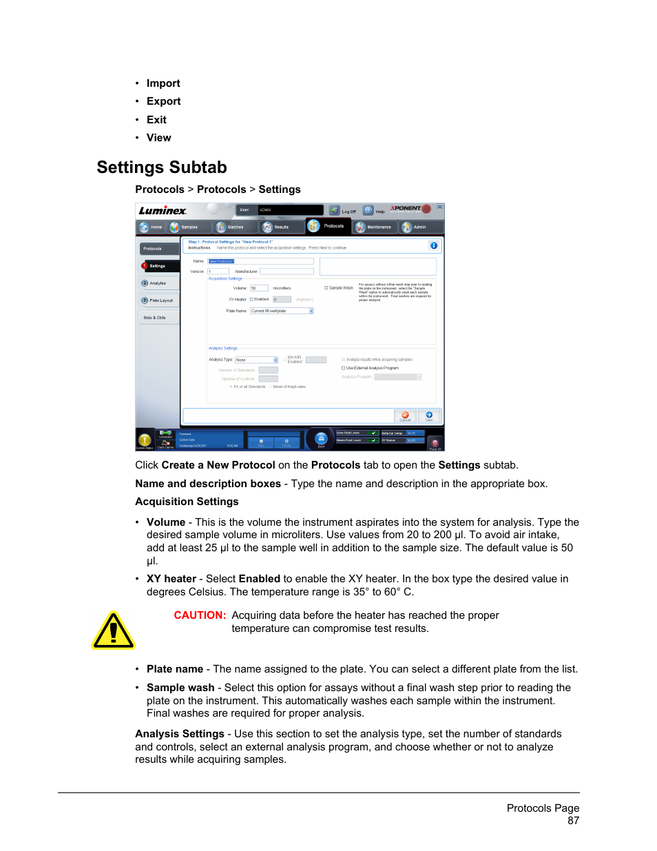 Settings subtab | Luminex xPONENT for MAGPIX 4.2 User Manual | Page 100 / 164