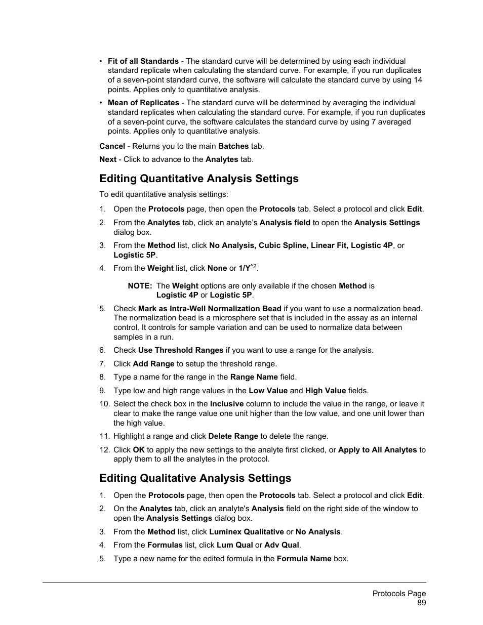 Editing quantitative analysis settings, Editing qualitative analysis settings | Luminex xPONENT for MAGPIX 4.2 User Manual | Page 102 / 164