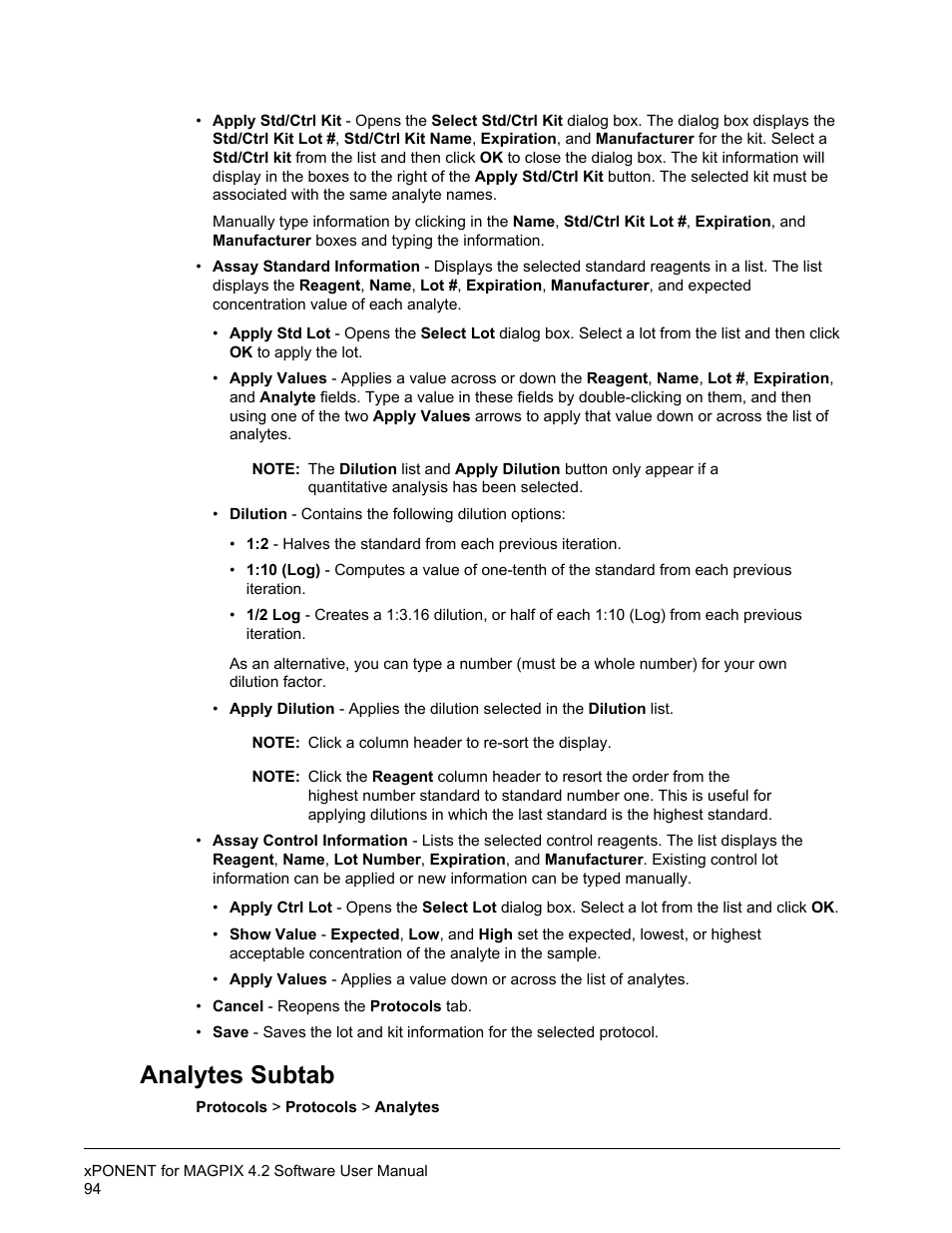 Analytes subtab | Luminex xPONENT for MAGPIX 4.2 User Manual | Page 107 / 164