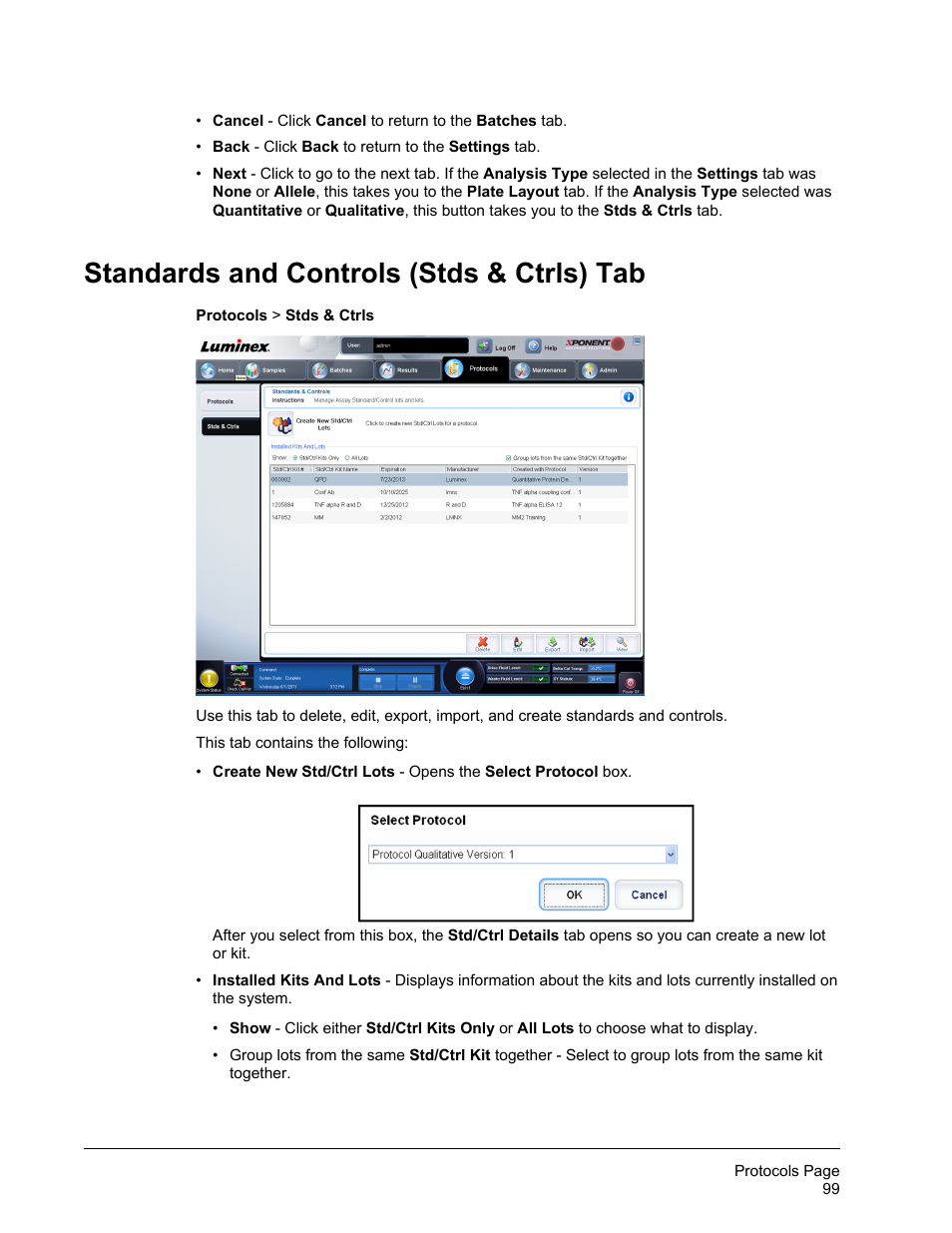 Standards and controls (stds & ctrls) tab | Luminex xPONENT for MAGPIX 4.2 User Manual | Page 112 / 164