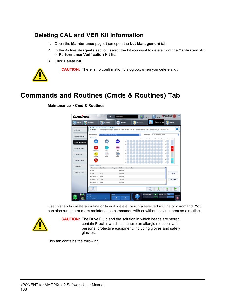 Deleting cal and ver kit information, Commands and routines (cmds & routines) tab | Luminex xPONENT for MAGPIX 4.2 User Manual | Page 121 / 164