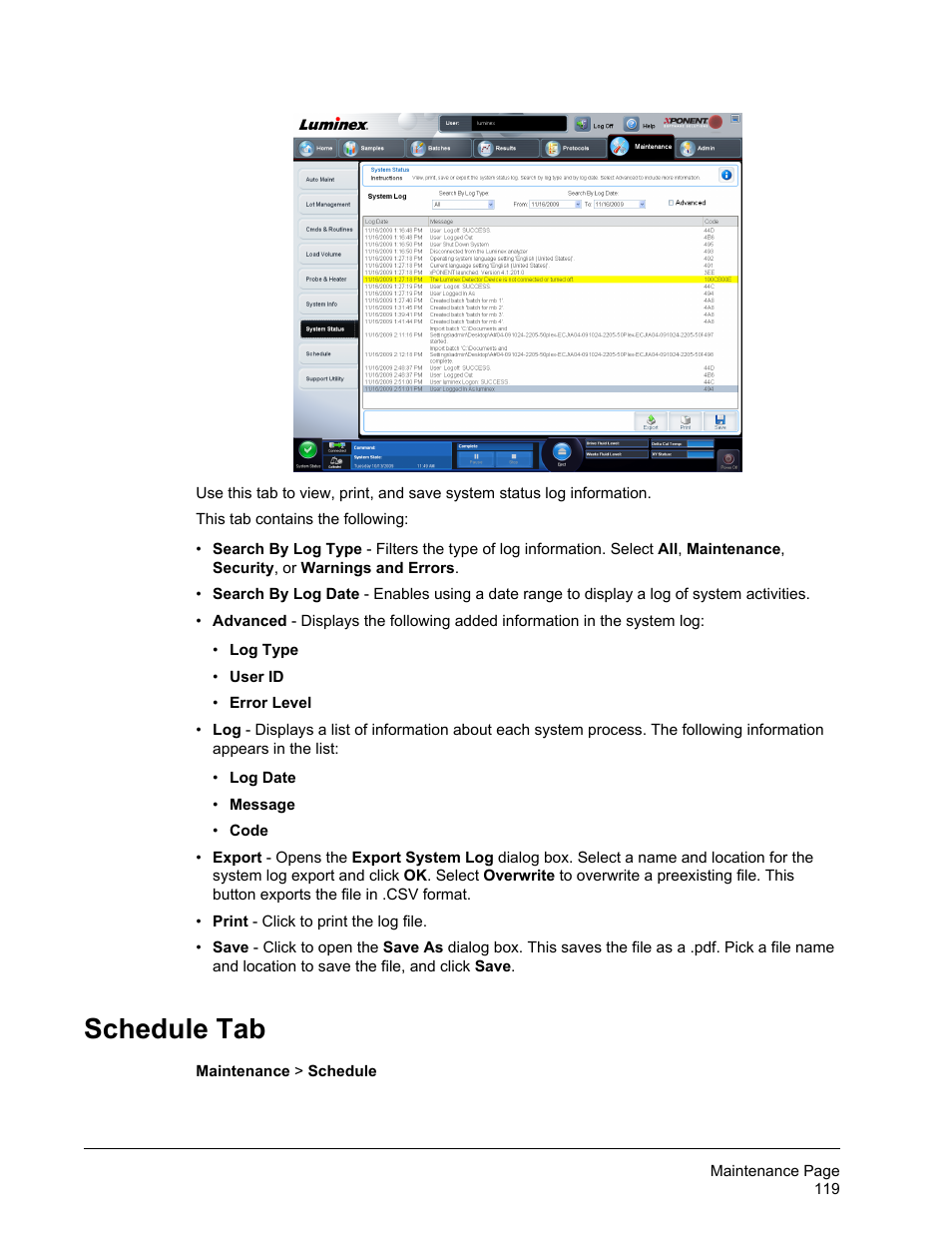 Schedule tab | Luminex xPONENT for MAGPIX 4.2 User Manual | Page 132 / 164