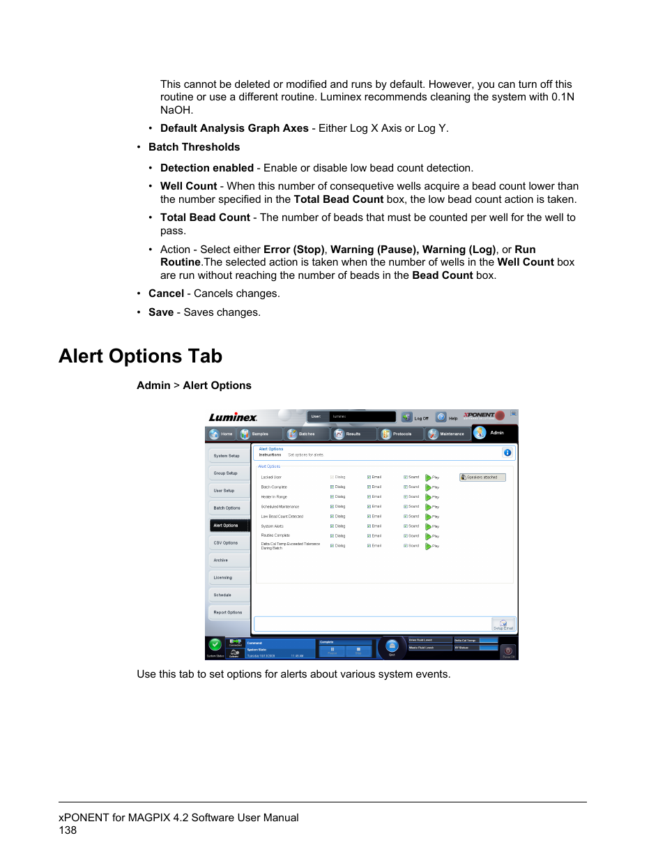 Alert options tab | Luminex xPONENT for MAGPIX 4.2 User Manual | Page 151 / 164