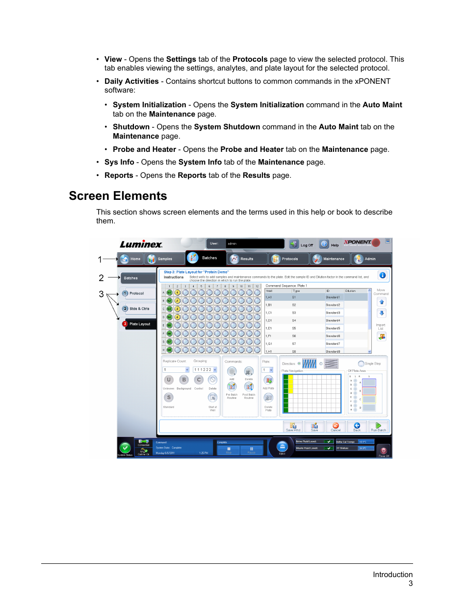 Screen elements | Luminex xPONENT for MAGPIX 4.2 User Manual | Page 16 / 164