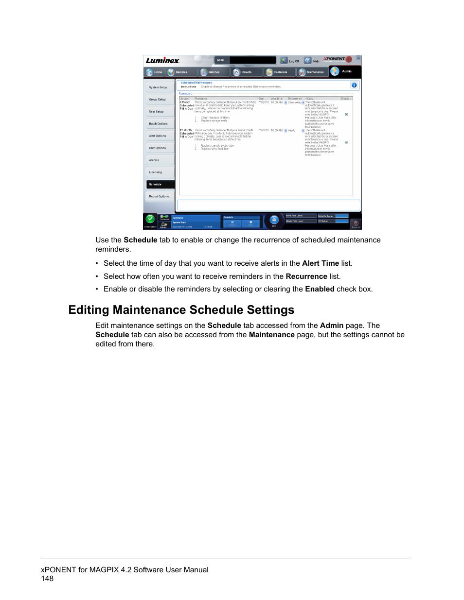 Editing maintenance schedule settings | Luminex xPONENT for MAGPIX 4.2 User Manual | Page 161 / 164