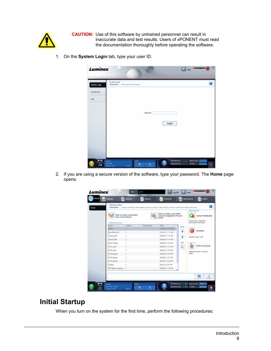 Initial startup | Luminex xPONENT for MAGPIX 4.2 User Manual | Page 22 / 164