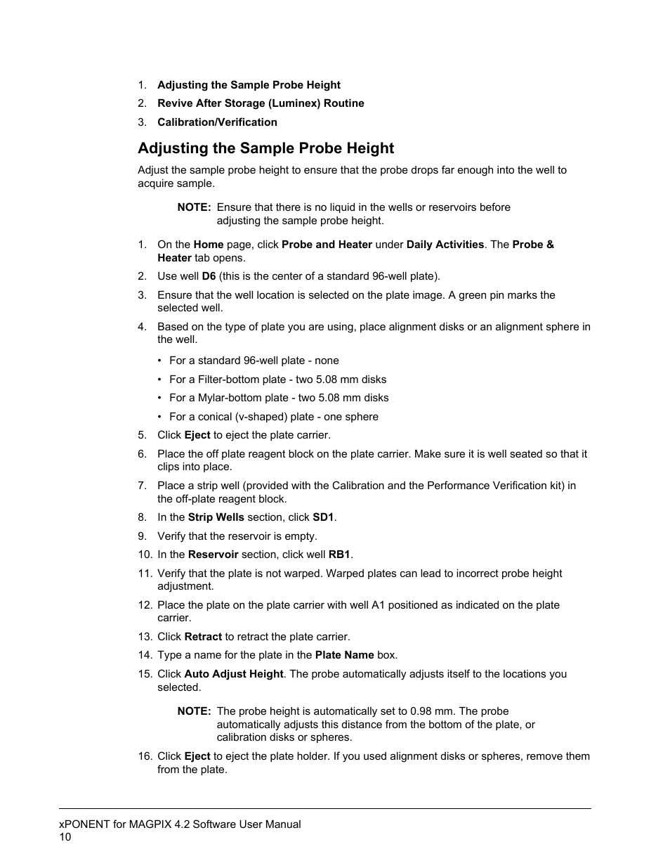 Adjusting the sample probe height | Luminex xPONENT for MAGPIX 4.2 User Manual | Page 23 / 164