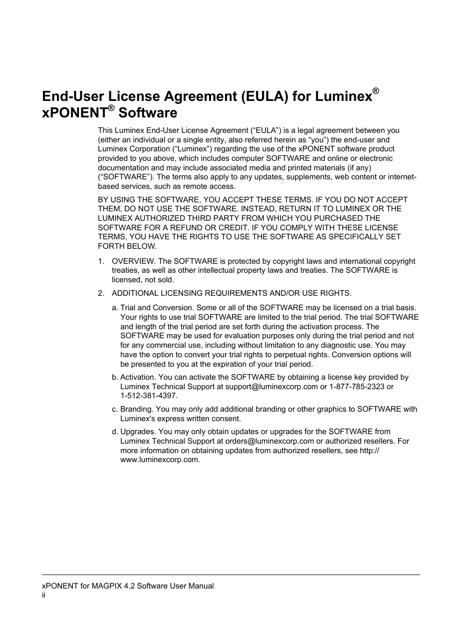 End-user license agreement (eula) for luminex, Xponent, Software | Luminex xPONENT for MAGPIX 4.2 User Manual | Page 3 / 164