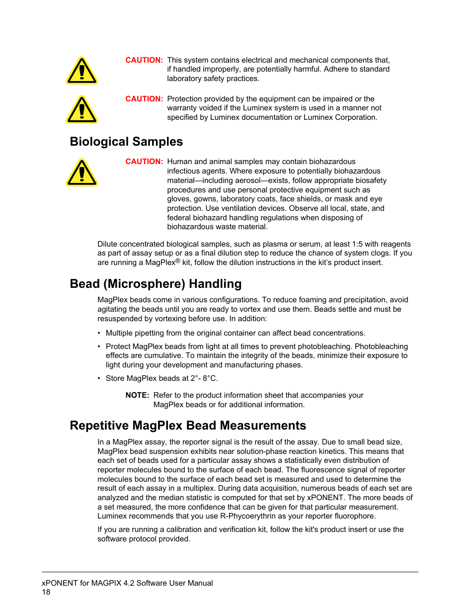 Biological samples, Bead (microsphere) handling, Repetitive magplex bead measurements | Luminex xPONENT for MAGPIX 4.2 User Manual | Page 31 / 164