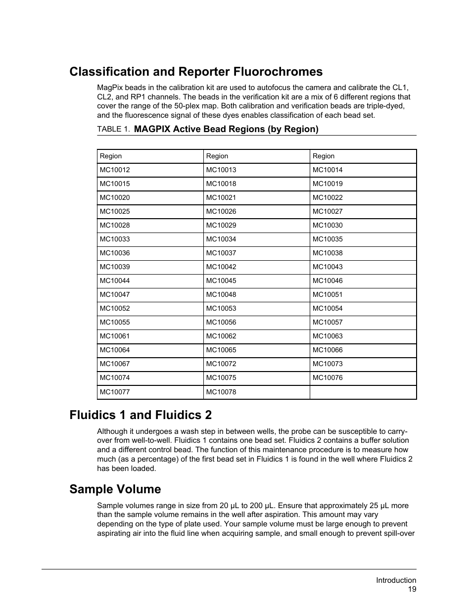 Classification and reporter fluorochromes, Fluidics 1 and fluidics 2, Sample volume | Luminex xPONENT for MAGPIX 4.2 User Manual | Page 32 / 164
