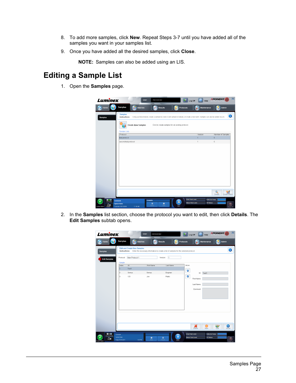 Editing a sample list | Luminex xPONENT for MAGPIX 4.2 User Manual | Page 40 / 164