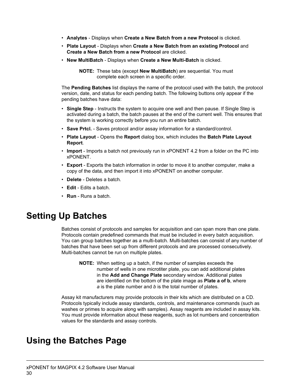 Setting up batches, Using the batches page | Luminex xPONENT for MAGPIX 4.2 User Manual | Page 43 / 164