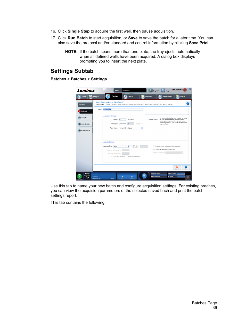 Settings subtab | Luminex xPONENT for MAGPIX 4.2 User Manual | Page 52 / 164