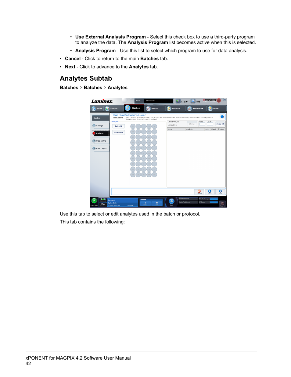 Analytes subtab | Luminex xPONENT for MAGPIX 4.2 User Manual | Page 55 / 164