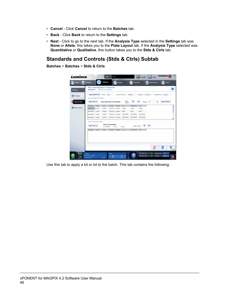 Standards and controls (stds & ctrls) subtab | Luminex xPONENT for MAGPIX 4.2 User Manual | Page 59 / 164