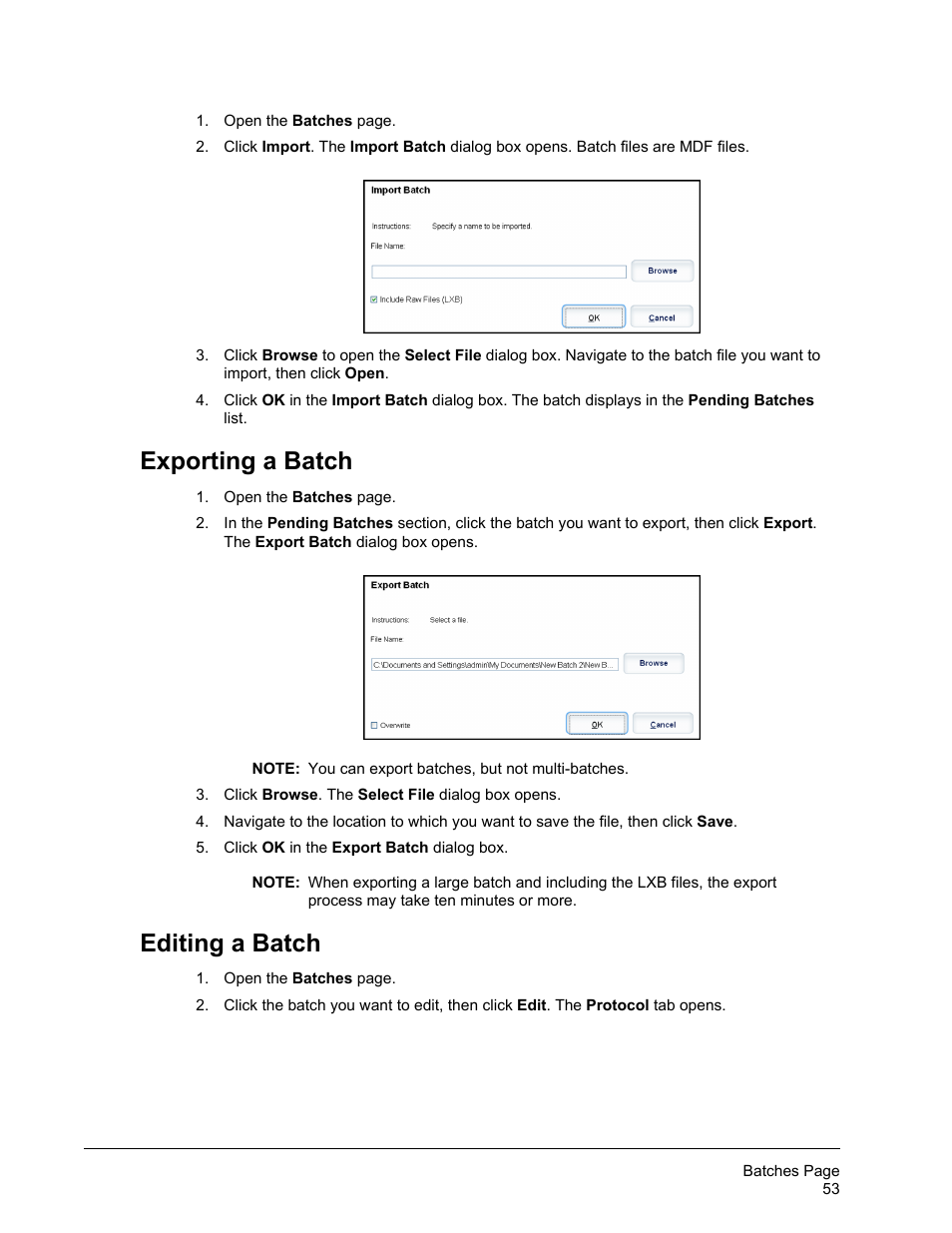 Exporting a batch, Editing a batch, Exporting a batch editing a batch | Luminex xPONENT for MAGPIX 4.2 User Manual | Page 66 / 164