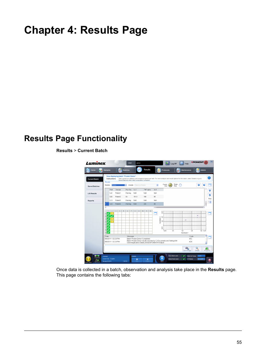 Chapter 4: results page, Results page functionality | Luminex xPONENT for MAGPIX 4.2 User Manual | Page 68 / 164