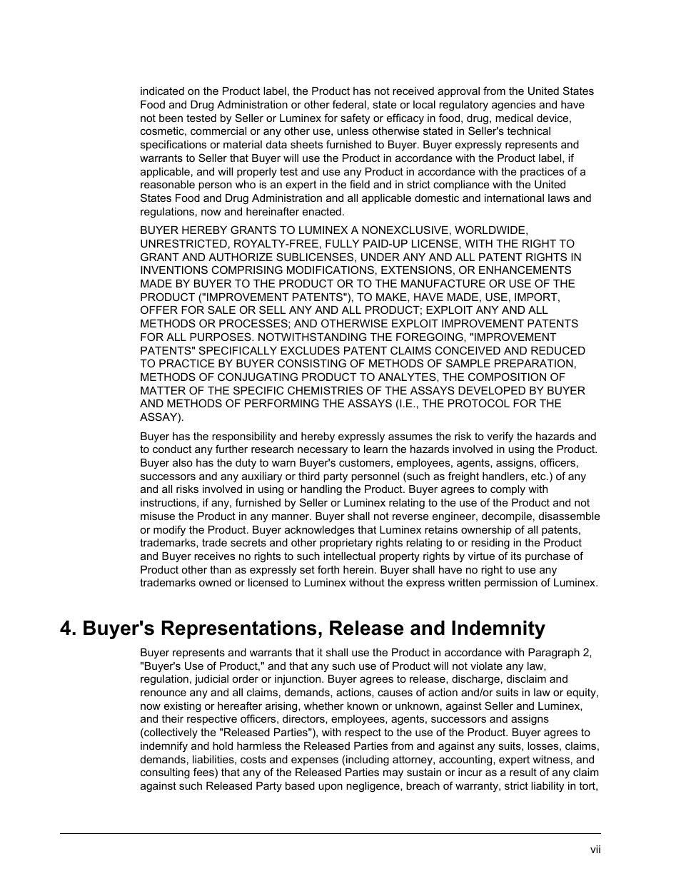 Buyer's representations, release and indemnity | Luminex xPONENT for MAGPIX 4.2 User Manual | Page 8 / 164