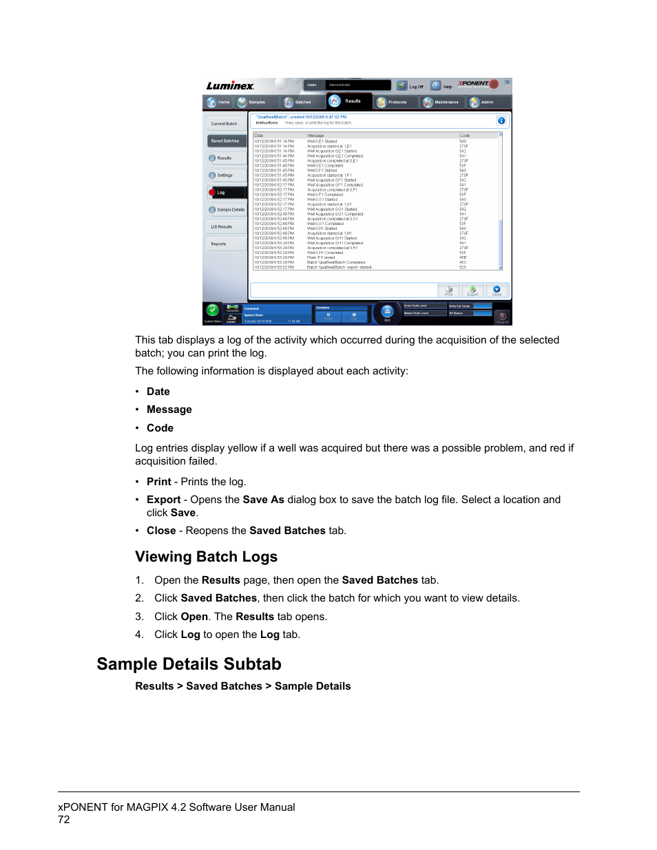 Viewing batch logs, Sample details subtab | Luminex xPONENT for MAGPIX 4.2 User Manual | Page 85 / 164